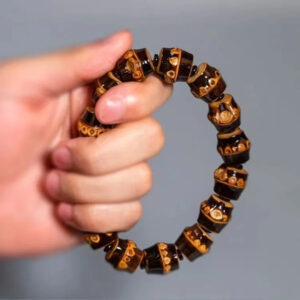 Natural Black Bamboo Root Prayer Beads - Solid Antique Collectible Bracelet